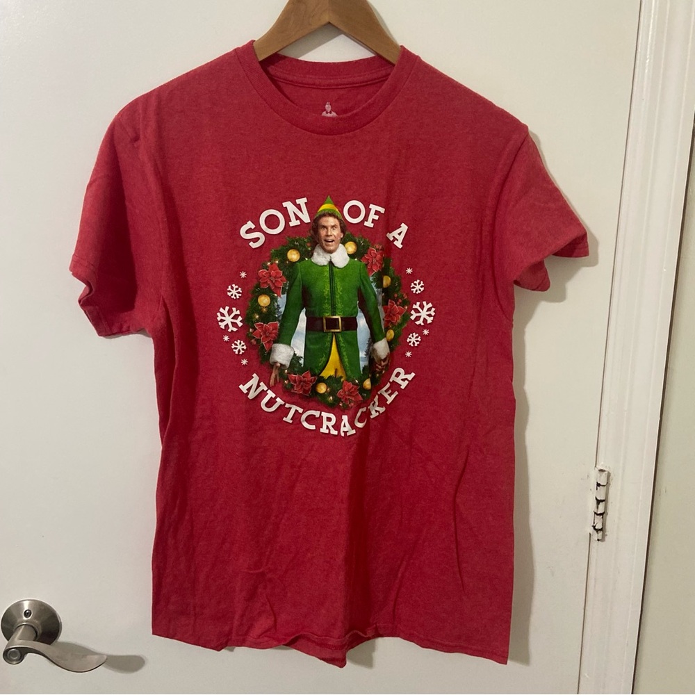 ELF Men’s Red Graphic Tee Short Sleeve Son of a Nutcracker Elf Movie Holiday